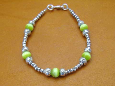 ◆カレン族シルバー&キャッツアイのブレスレット9◆6mm・黄緑拍卖