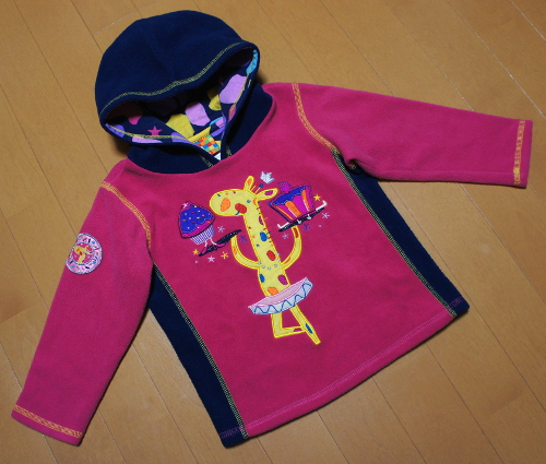 キリンきりんアニマルパッチワーク刺繍水玉ドット星柄裏地付きフードふんわりフリースパーカー1歳2歳90cmフレンチアウトドアbeams送料185円拍卖