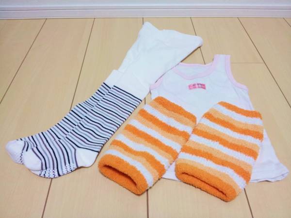 送料無料!! ★ 未使用タイツ USEDレッグウォーマー インナーシャツ ★ 3点セット サイズ80~90 子ども服 中古 まとめ売り 良品子供服★拍卖