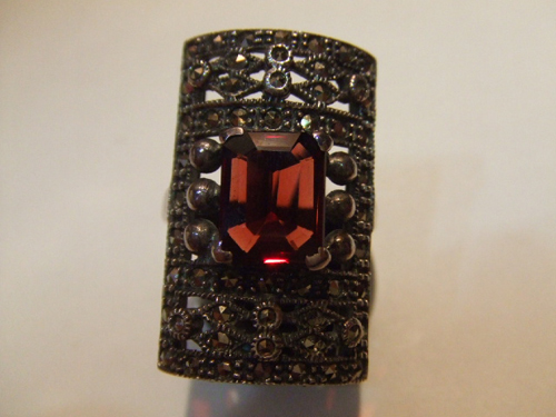 □ アンティーク ガーネットシルバー925スクエアリング14号拍卖