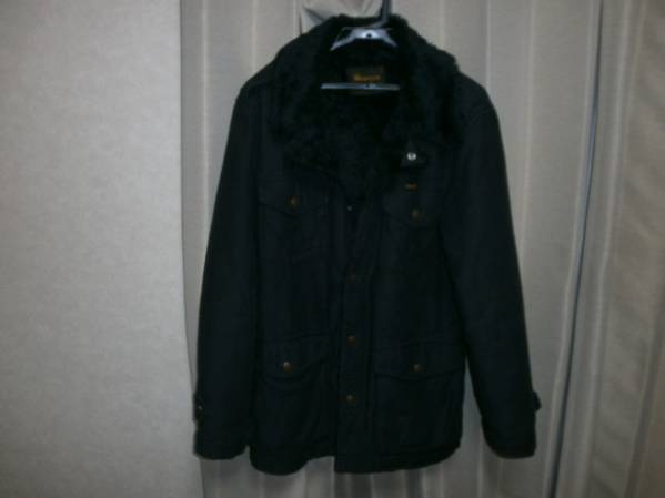 ラングラー ランチコート 異素材 ガーゼ風 紺? × 黒ファー L拍卖