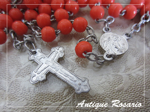 ★パリで購入 アンティークロザリオ122 ガラスビーズ クロス拍卖