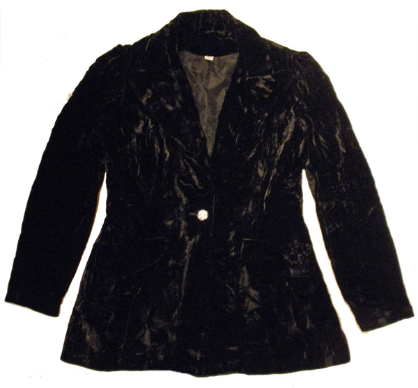 M【70's/ベロアジャケット】光沢 黒 ンテージ シングル1つ釦古着拍卖