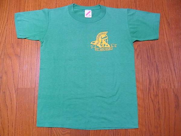 80~90's USA製 JERZEES カレッジ 半袖 Tシャツ L (14~16) グリーン アメリカ 古着 キッズ レディース拍卖