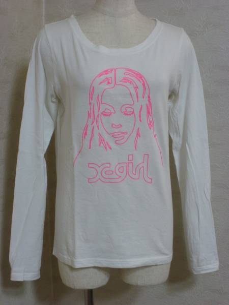 x-girl エックスガール ロンT ブランドロゴプリント 白ピンク拍卖