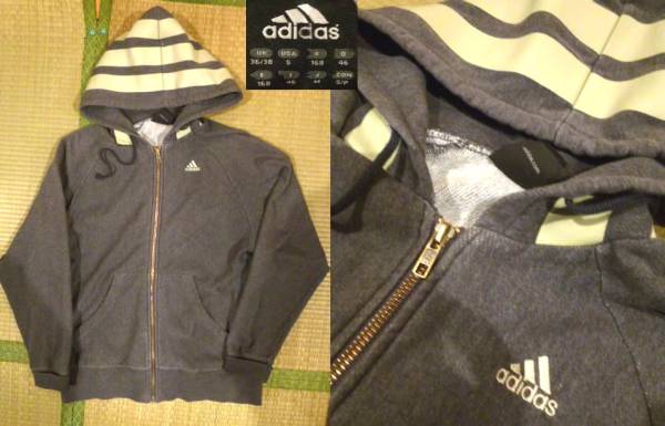 adidas グレー パーカー Mサイズ アディダス 3本ライン スウェット拍卖