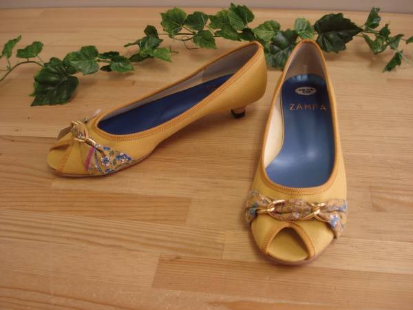 日本製☆ZAMPA ザンパ☆オープントゥ 花柄リボンパンプスM拍卖
