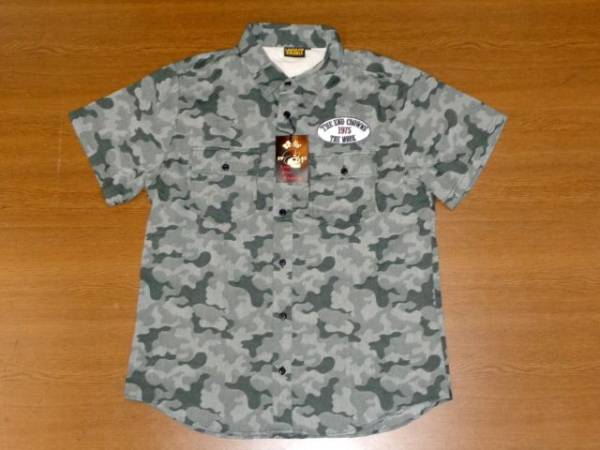 LOW BLOW KNUCKLE 迷彩 ジャガード 半袖 ワーク シャツ/カーキMサイズ/ロー ブロー ナックル 55151拍卖