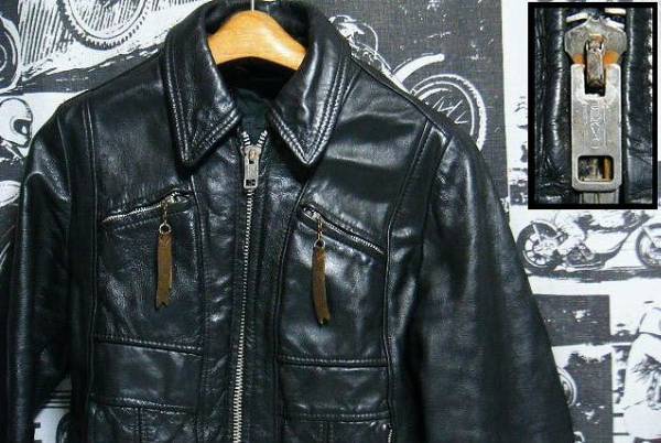☆雰囲気◎な1着でオススメ☆Made in USA製アメリカ製ビンテージレザージャケットライダースジャケット黒色ブラック60s70s60年代70年代拍卖