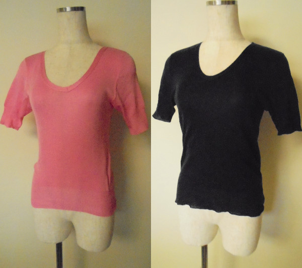 zucca ズッカ コットン ピンク紺 VネックTシャツ 2枚セット拍卖