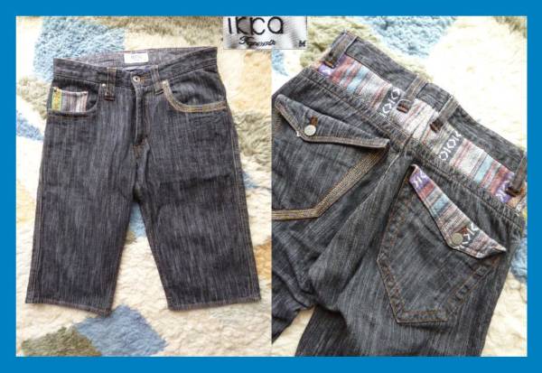 IKKA ネイティブ柄 ブラック デニム ジーンズ ハーフパンツ 即決あり 早い者勝ち拍卖