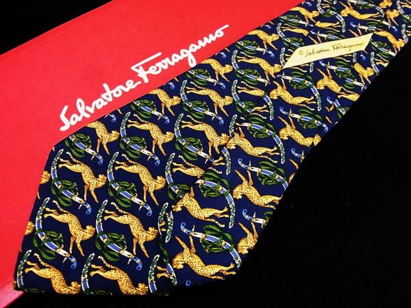 ☆*:.*:F238美品フェラガモ【チーター&剣】ネクタイ拍卖
