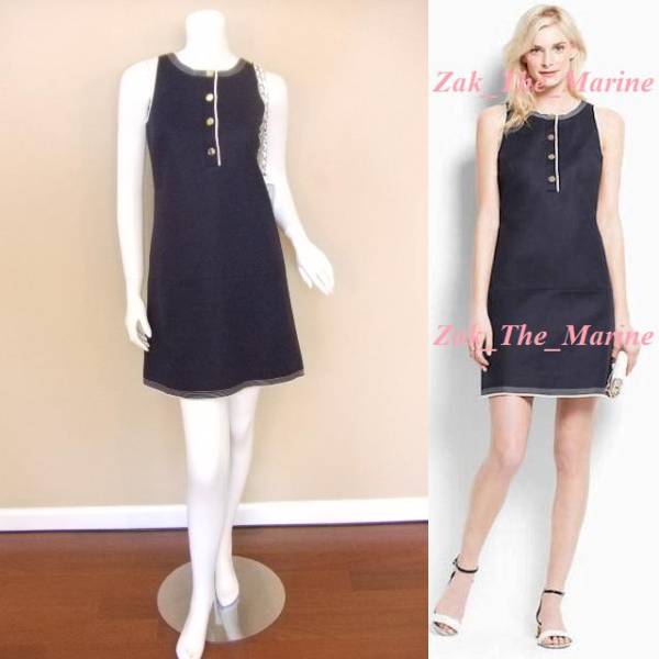 ★新作 アンテイラー 今季 ネイビーX白 ノースリ ワンピース 0★拍卖