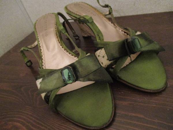 terrano 緑×ゴールド×白ウエッジソール風サンダル(USED32016拍卖