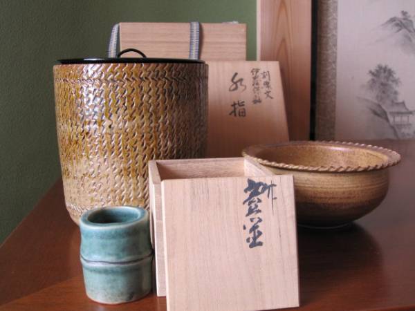 九谷光仙窯 利岡光仙 水指,建水、蓋置き拍卖