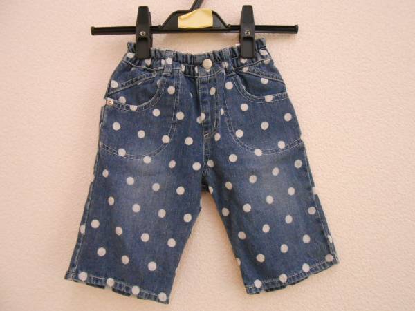 ●女の子/ジーンズ/ドット柄/ウエストゴム/青色/90拍卖