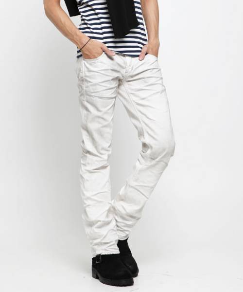 新品未使用MLB213 w48日本製Made in Japan【Murder License ユーズドカラーストレートホワイトデニム】【Black by VANQUISH】ジーンズ紳士拍卖