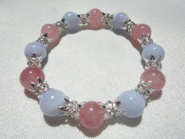 天然石 マダガスカル産 ディープローズクォーツ×ブルーレース ブレスレット拍卖