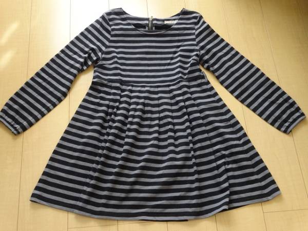 ③used★CHIPCLIPレディースボーダーワンピース★グレー×黒・L拍卖