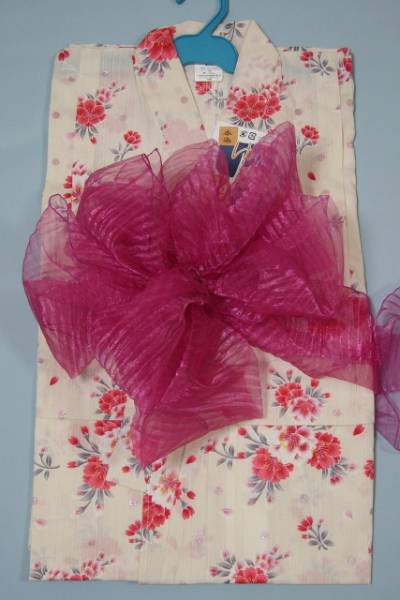子供浴衣2点セット★女の子100cmゆかた兵児帯★オフホワイト13拍卖