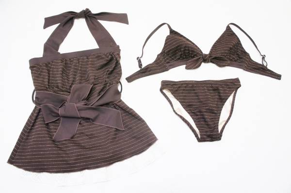 ●水着 M●アルジャン◆ラメボーダー*ワンピース付きビキニ拍卖