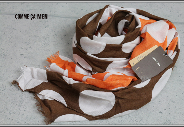 新品コムサメン高級レーヨンドットストール茶橙1.4万/日本製2拍卖
