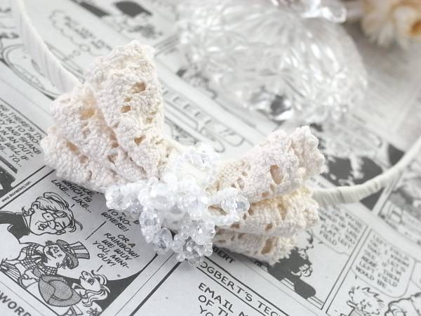 ★新品★大人気コットンレース&ビーズリボンカチューシャ拍卖
