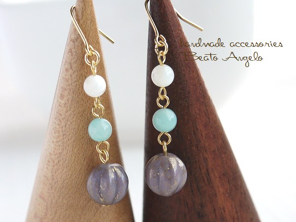 ◆◆+angelo+チェコメロンとアマゾナイトのピアス(p-222)オパックアメジストゴールド G 天然石 パープル m002拍卖