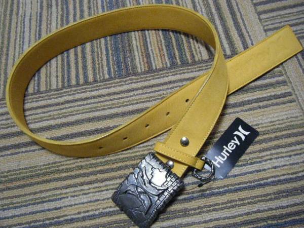 ハーレー Hurley MABLDOMI カジュアル&スノーボード用レザーベルト 黄色 サイズ ONE 皮革製 皮革バックスキン仕様 定価 19,950円拍卖