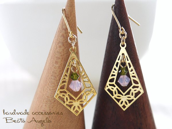 ◇◆+angelo+スワロフスキーとKi透かしのピアス(p-026)ローズウォーターオパール G チタン 樹脂 イヤリング拍卖