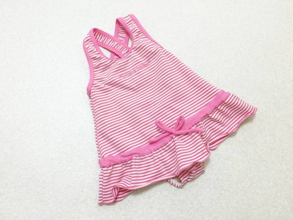 ●ベビー水着 80●西松屋◆ひらりスカート水着*ボーダー*ピンク拍卖