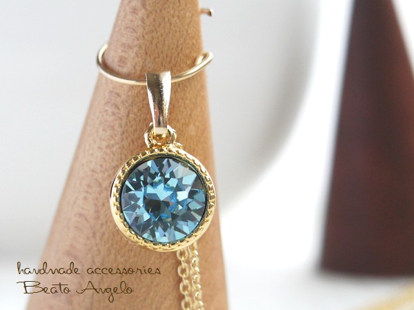 ◇◇+angelo+スワロフスキー 1088 ネックレス(n-070)アクアマリン G シンプル 一粒 ライトブルー拍卖