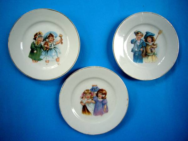 古い■人形・子供図・陶製絵皿・3点セット・GERMANY■拍卖