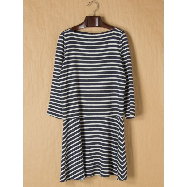 美品 TORYBURCH ワンピース ボーダー ジャージ 紺 白 マリン S拍卖