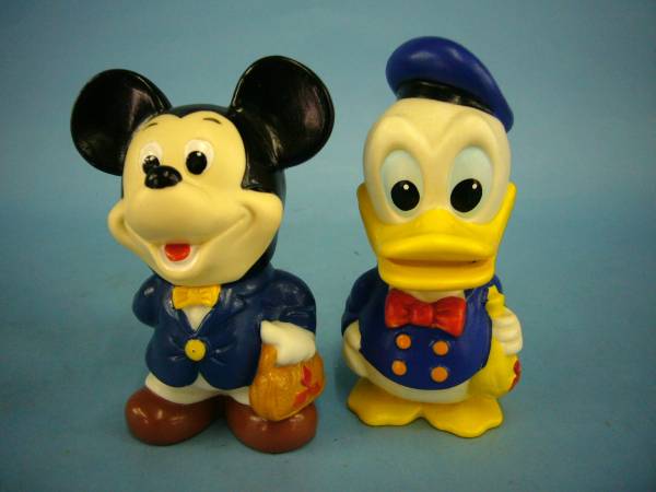 古い■三菱銀行*ミッキー*ドナルド*ソフビ貯金箱*2点セット■拍卖