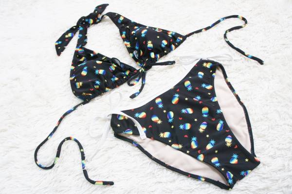 ●水着 7S●ホンマックス◆日本製*つるさらソフト三角ビキニ*黒拍卖