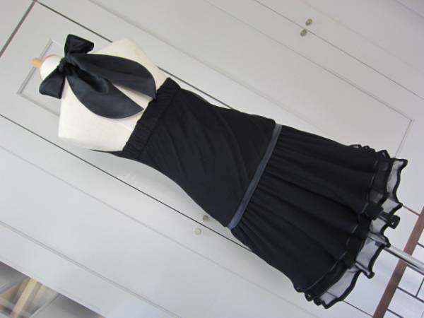 スコットクラブ ワンピース シルク100% 後サテンリボン 黒 フォーマル 送料無料拍卖