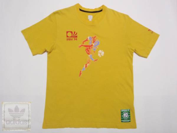 送料込・USED アディダス adidas オリジナルス プリント半袖Tシャツ 黄 Sサイズ拍卖