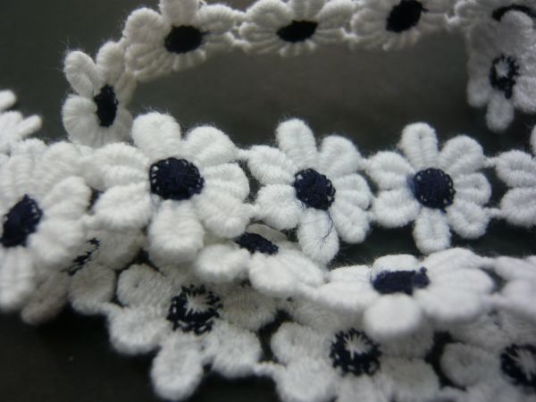 ●(NT002)数量限定。小花のケミカルレース(白/紺)1m拍卖