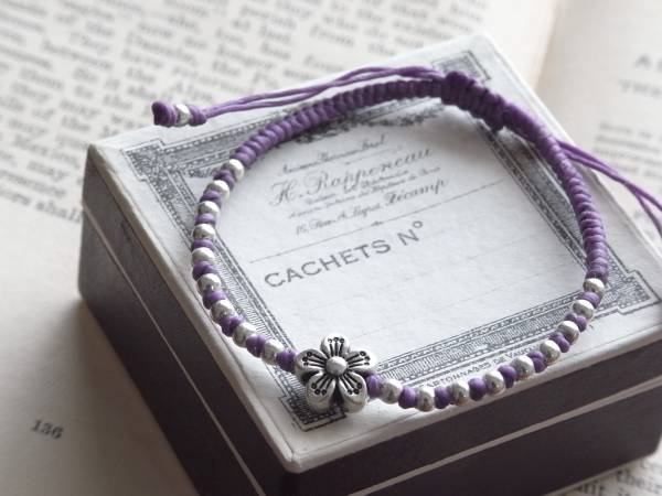 ★新入荷★♪ロディウムシルバー・ロウ引きブレスレットR♪拍卖