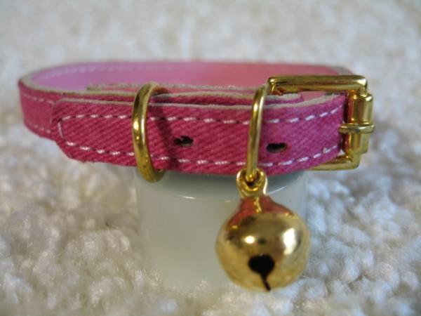 ★同梱お得★♯12Mー№103・デニムアート首輪・鈴付き・ピンク♪拍卖