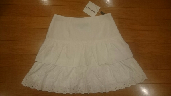 【美品】クレイサス CLATHAS 刺繍スカート ティアード♪ 38 白拍卖