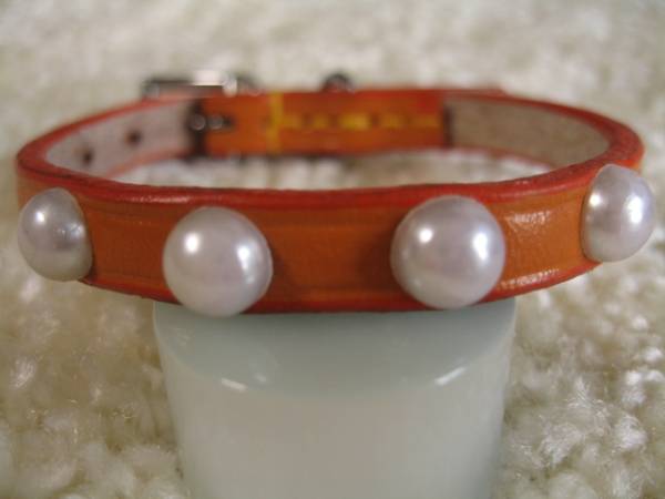 ★同梱お得★♯9ー№19・本皮首輪・パール・橙♪拍卖