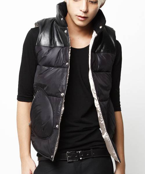 新品未使用VJJ3022サイズL【VANQUISHラムレザー切替えマウンテンベストブラック】メンズ 紳士 拍卖