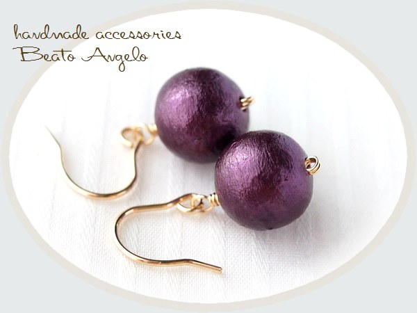 ◇◆+angelo+K14GF コットンパールの一粒ピアス(p-078)アメジスト 10mm シンプル 一粒拍卖