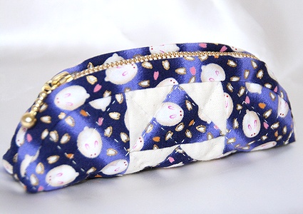 ●櫻●パッチワークポーチ☆小物入れ♪うさぎ♪青色:アクセサリーケース,小物入れ,小銭入れ,お薬入れ,キーケース,PC周辺コード機器収納拍卖