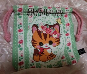 スイマー☆ねこの巾着袋☆みどり拍卖