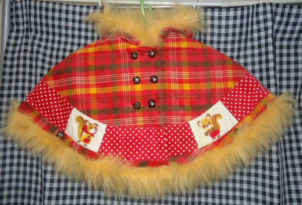 965☆Bit's☆赤チェックファー付ポンチョS☆USED即決拍卖