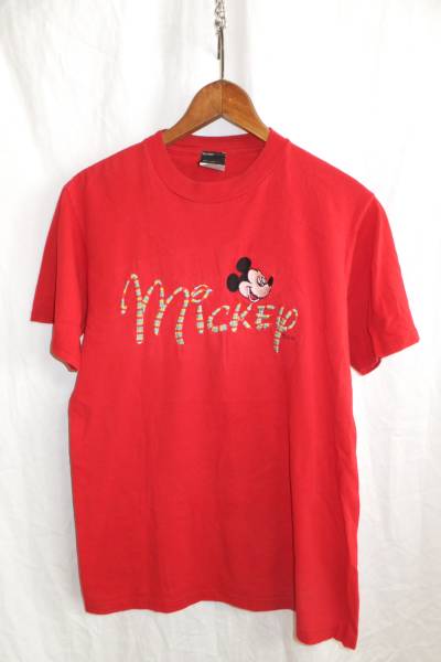 ☆☆送料無料☆☆USA製90’sミッキー☆刺繍ワッペン☆Tシャツ☆赤☆M☆z20拍卖