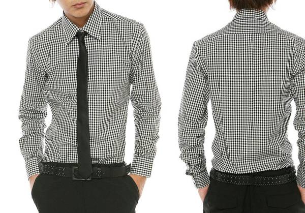 新品未使用VJS2013サイズ48【VANQUISH紳士長袖ギンガムチェックドレスシャツブラック】カジュアルシャツ メンズ ワイシャツ拍卖
